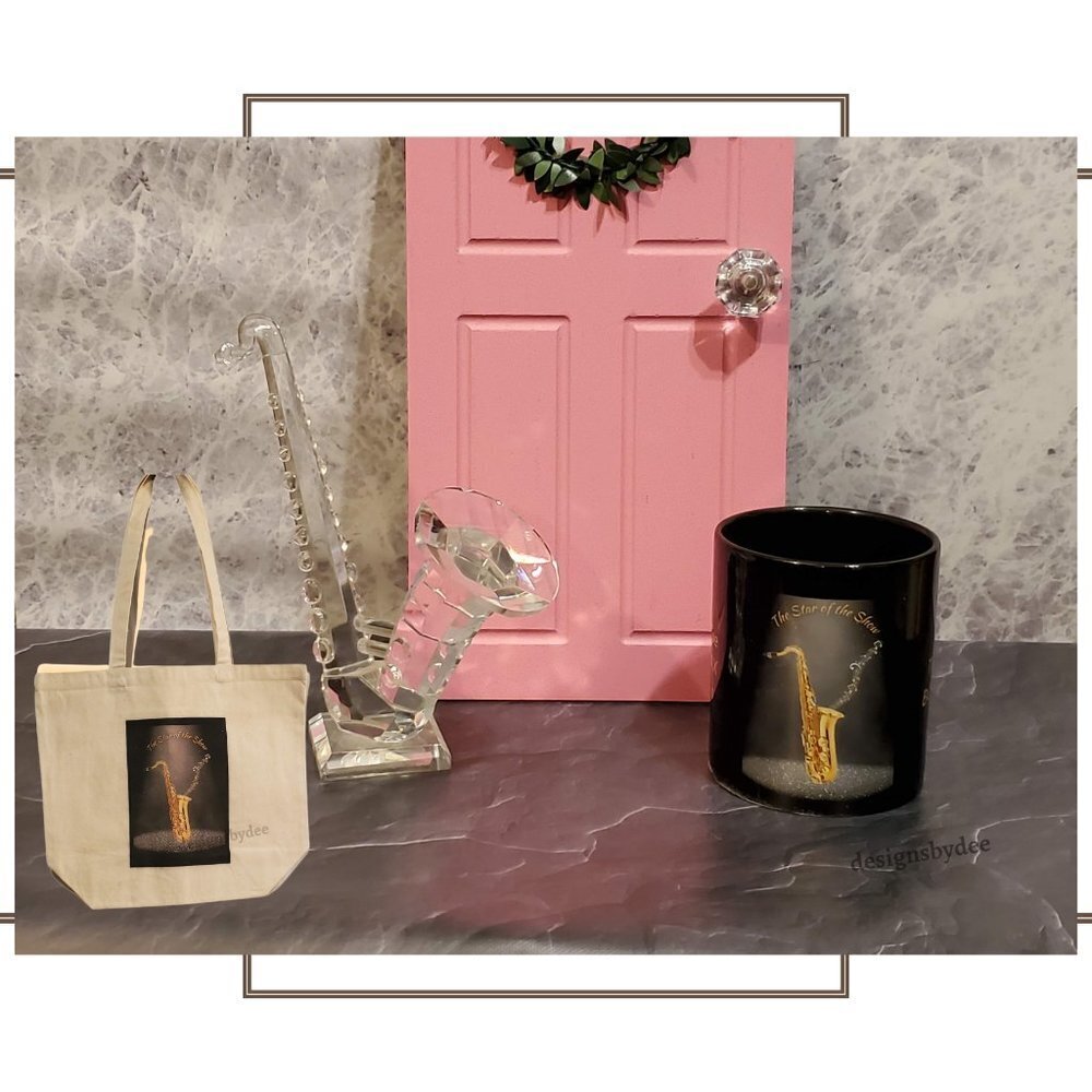 The Saxophone-Star of the Show-Gusseted Cotton Canvas Tote, Coffee Mug Combo - Picture 7 of 11